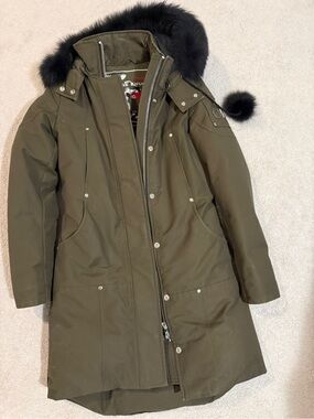 Women’s Olive Green Parka Coat with Black Fur Hood